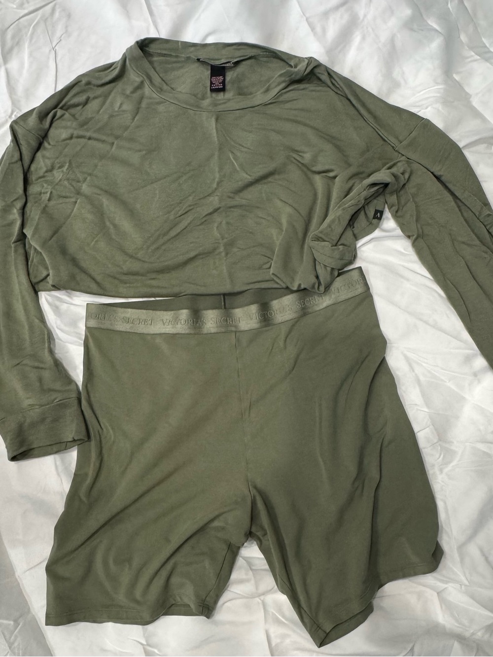 Victoria's Secret Olive Green Long Sleeve Top and High-Waist Lounge Shorts Set